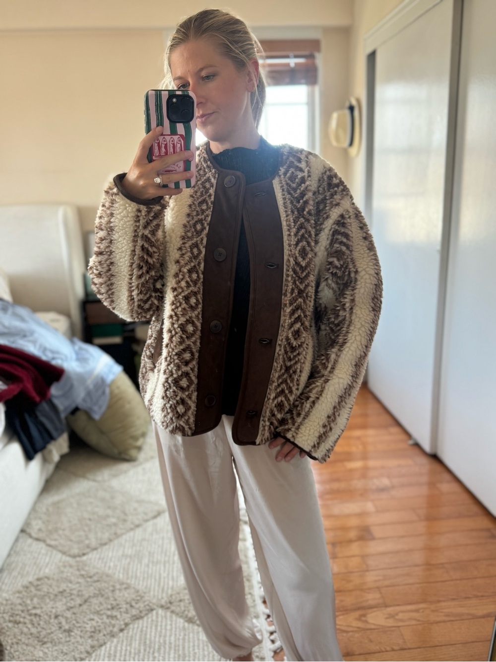 Old Navy Teddy Cream & Brown Patterned Jacket